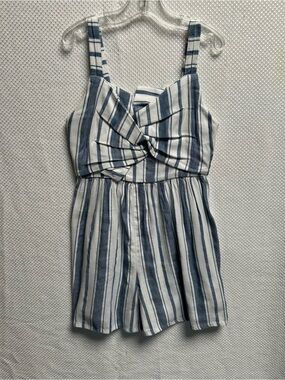 Mayoral White and Blue Striped Shortall . Cotton/Linen/Viscose. NWT